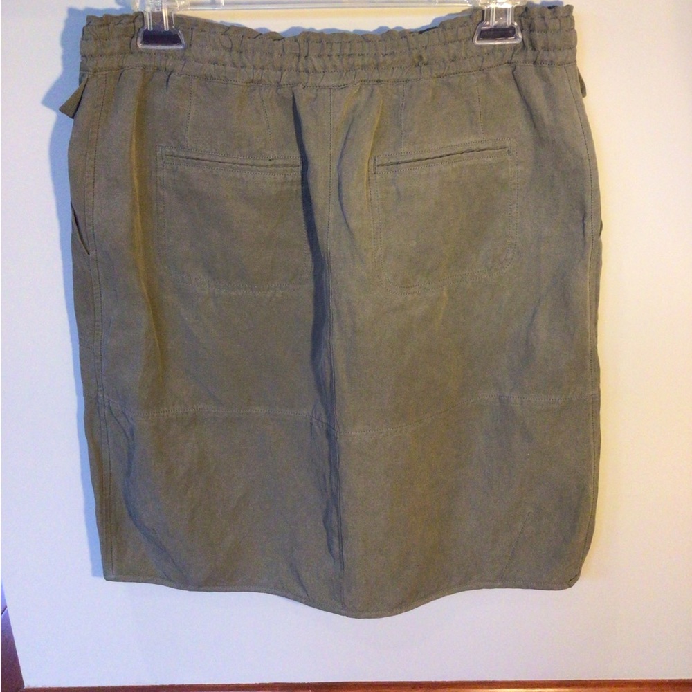 MaxMara Silk Linen Skirt Utility Neutral Pockets Olive Classic - Picture 3 of 9